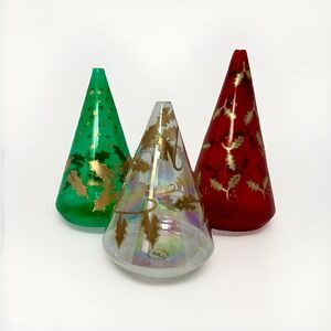 Vtg Gorham Decorative Christmas Tree Glass Oil Lamps Set Of 3 Hand Painted